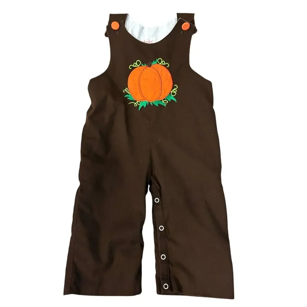 Smocked or‎ Not Pumpkin Jon Jon 18M Brown Appliqué Fall Thanksgiving Outfit